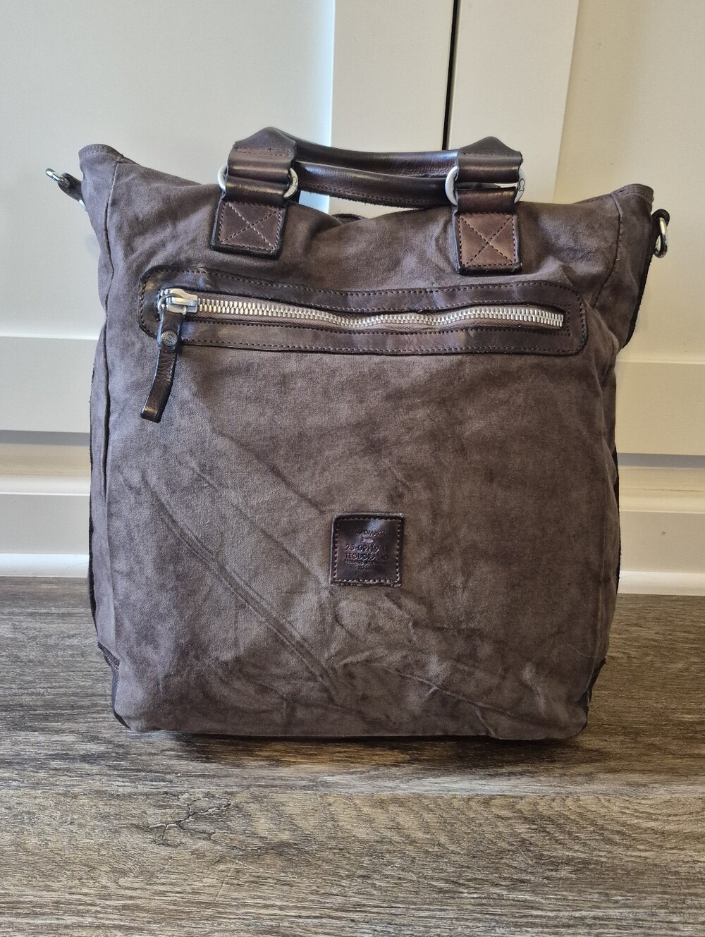 Campomaggi Italy Distressed Canvas Leather Tote Bag Convertible Crossbody Brown - Picture 3 of 16